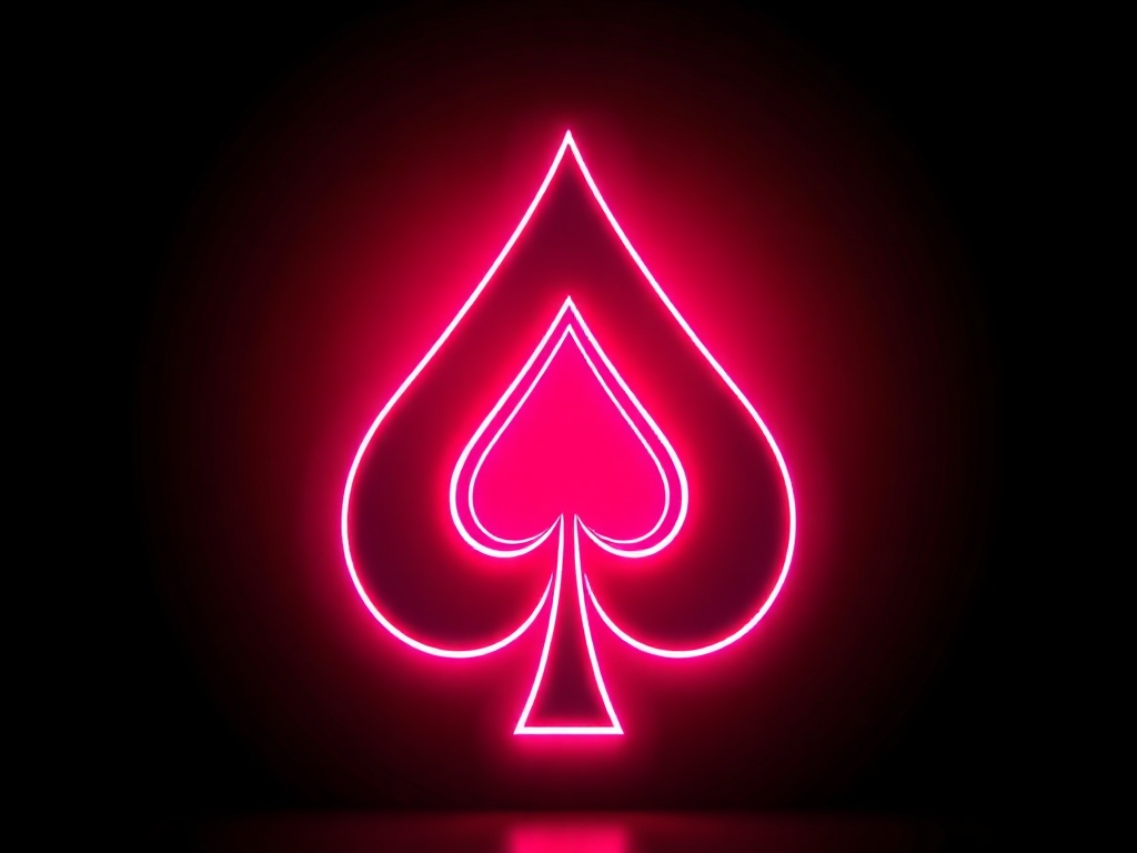 A futuristic emblem of a stylized ace of spades with neon edges, dark background, glowing cyan and magenta, high contrast, minimalistic, vector style, photorealistic 3D render, 8k.